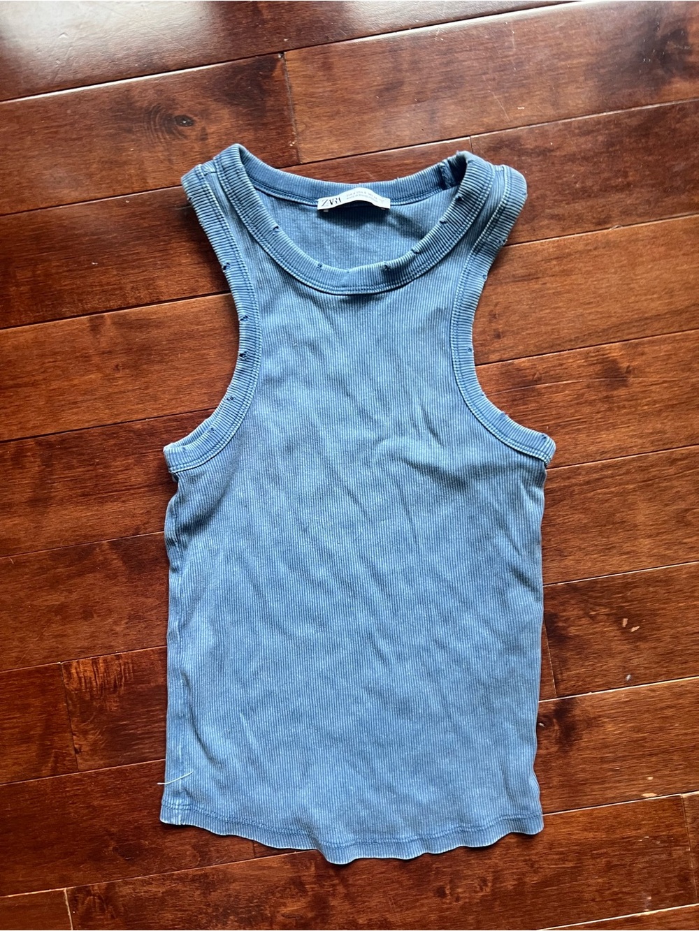 Zara Ribbed Sleeveless Top in Light Blue